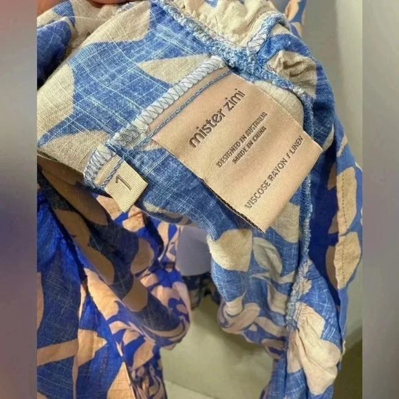 Mister Zimi Blue and Peach Floral Print Tiered Dress Size 4 - Picture 3 of 7